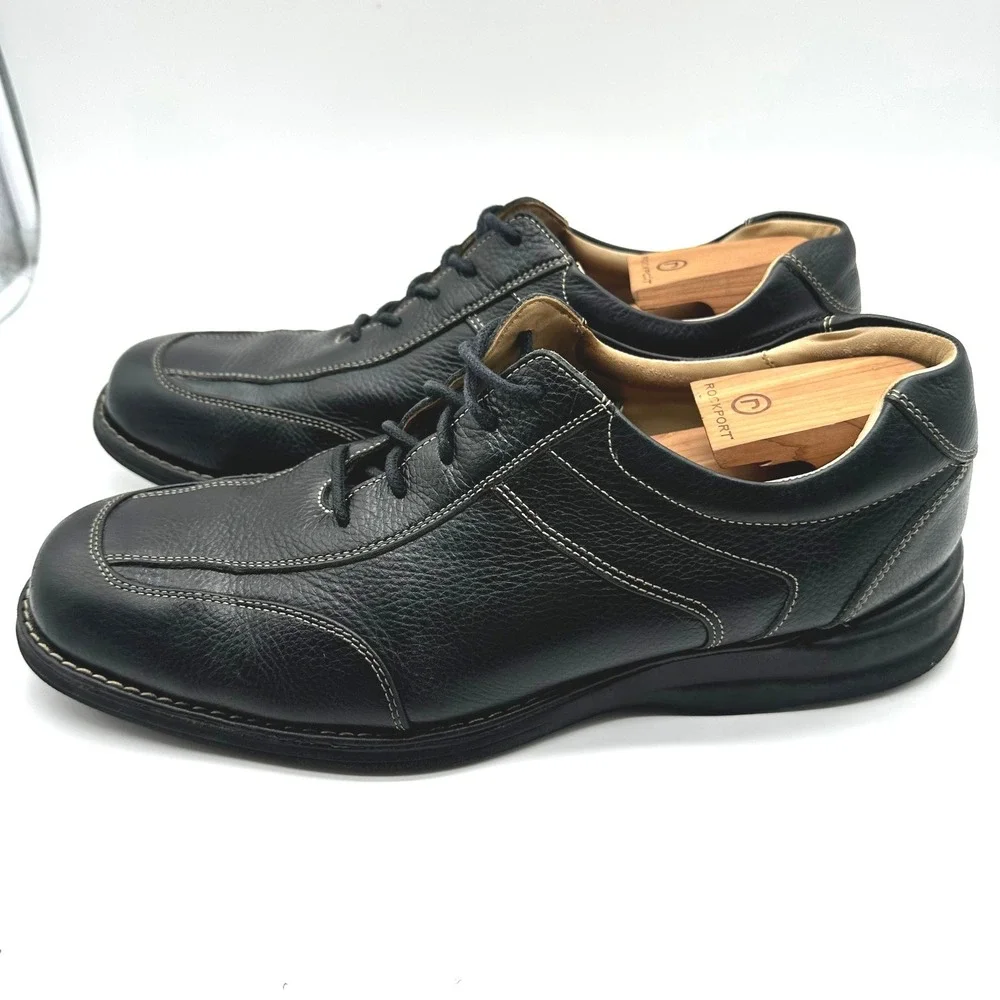 Johnston & Murphy Shuler Bicycle Mens Black Pebbled Leather Toe Oxfords  12M